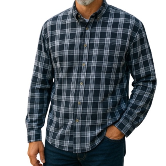 TOMMY HILFIGER Mens Plaid Button Down Shirt Blue Black Long Sleeve Preppy XL - Picture 1 of 10